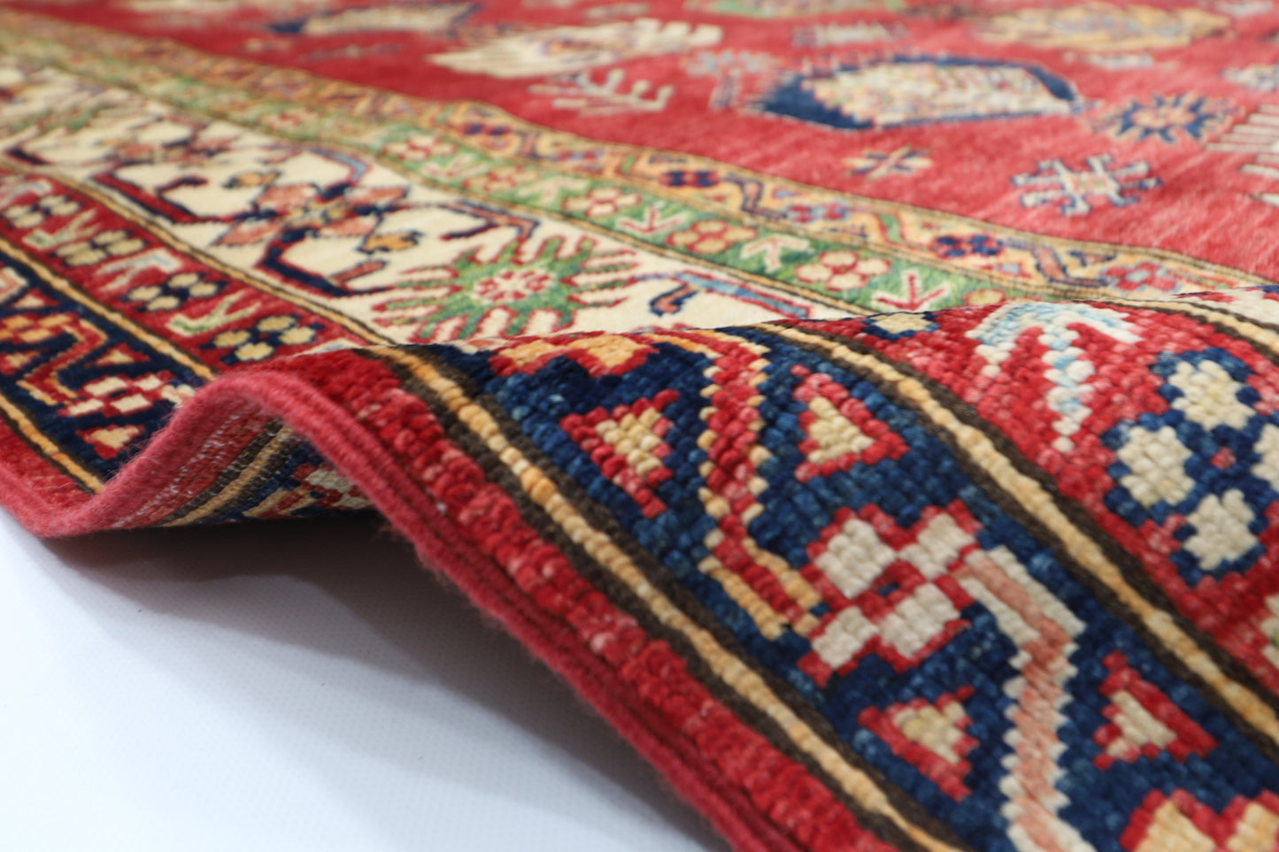 172 x 238 cm | Kazak Afghan Tribal Hand Knotted Veg Dye Wool Carpet