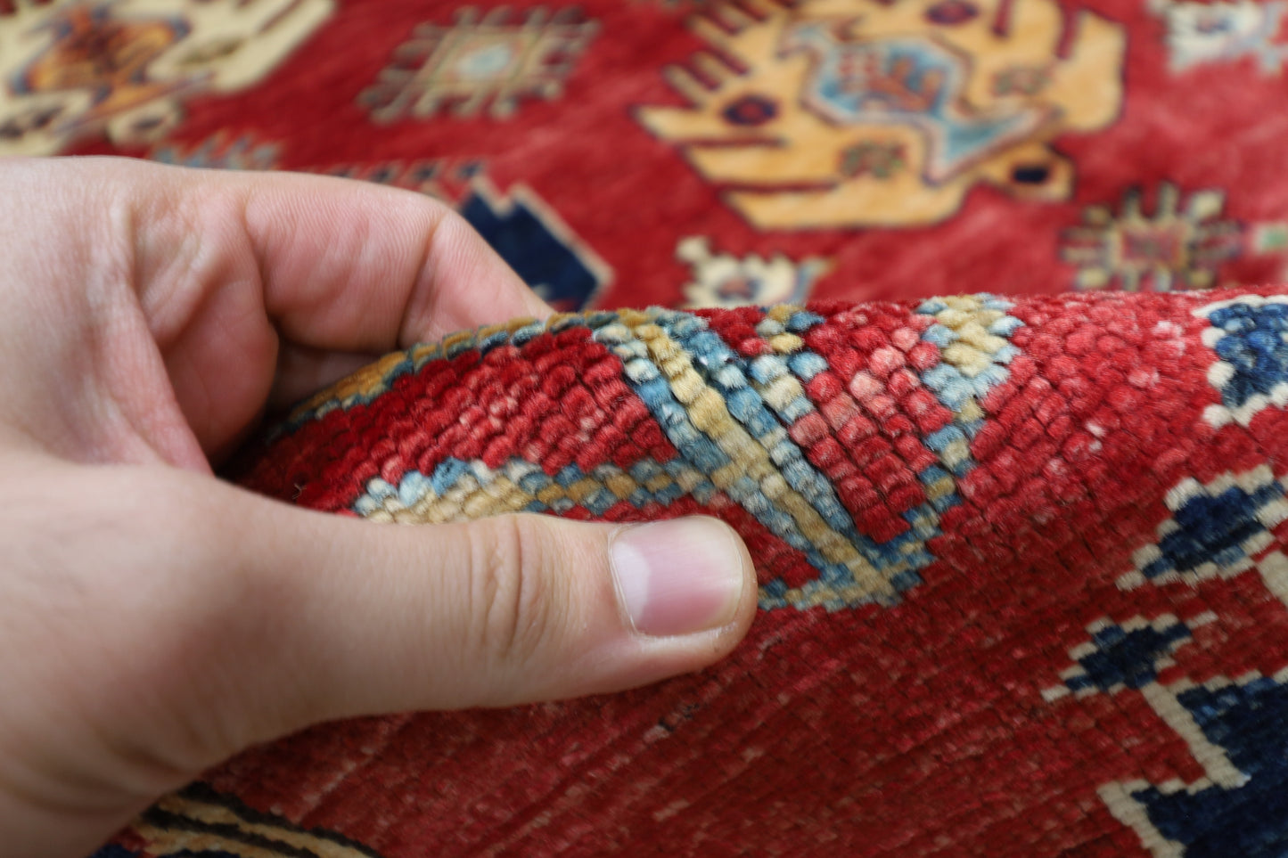 172 x 238 cm | Kazak Afghan Tribal Hand Knotted Veg Dye Wool Carpet