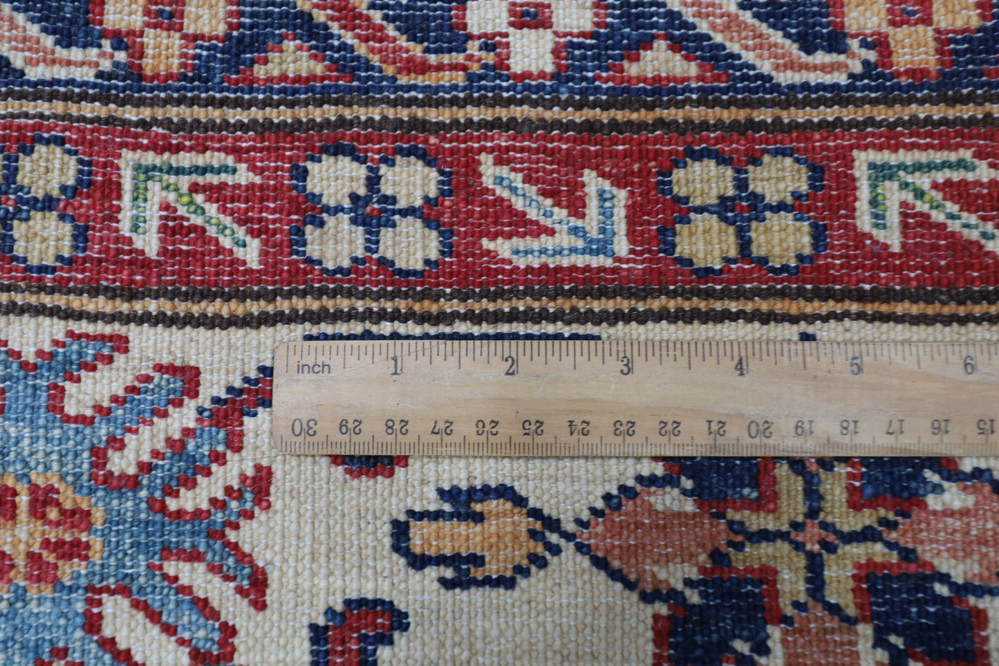 172 x 238 cm | Kazak Afghan Tribal Hand Knotted Veg Dye Wool Carpet