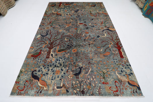 196 x 292 cm | Birds Afghan Tribal Hand Knotted Natural Veg Dye Wool Carpet