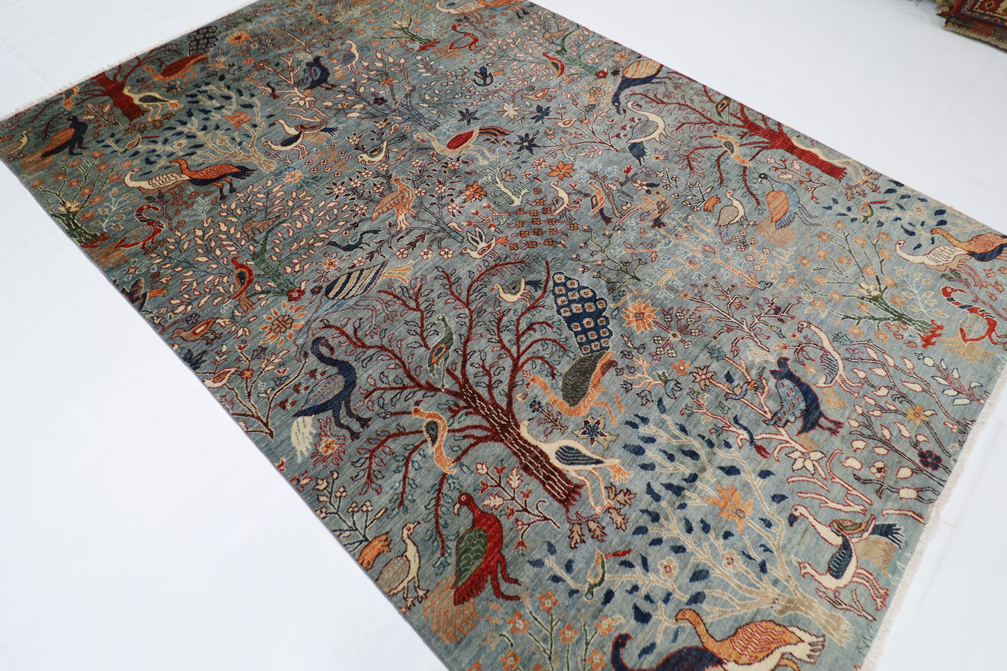 196 x 292 cm | Birds Afghan Tribal Hand Knotted Natural Veg Dye Wool Carpet