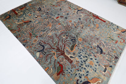 196 x 292 cm | Birds Afghan Tribal Hand Knotted Natural Veg Dye Wool Carpet