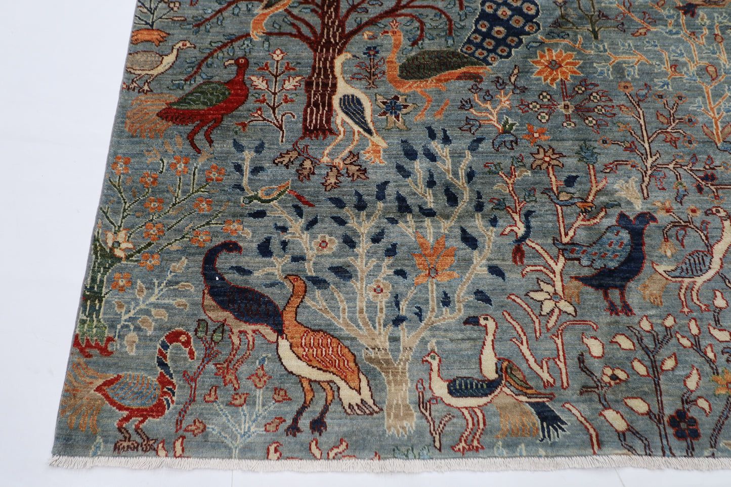 196 x 292 cm | Birds Afghan Tribal Hand Knotted Natural Veg Dye Wool Carpet