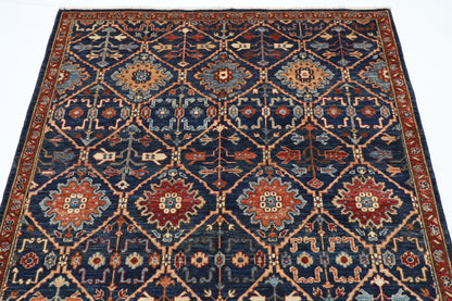 148 x 238 cm | Navy Afghan Tribal Hand Knotted Veg Dye Wool Carpet