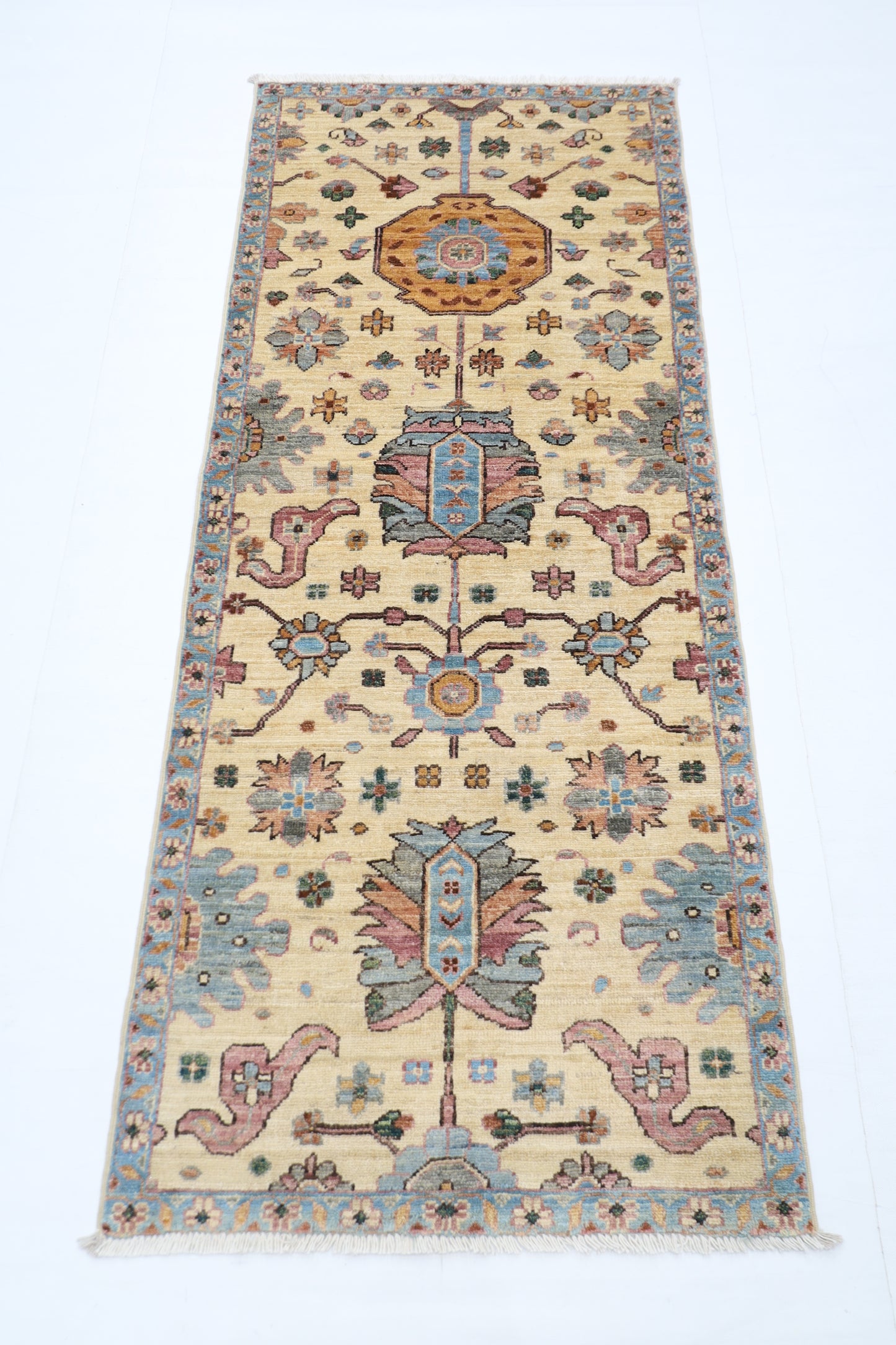 75 x 182 cm | Beige Runner Rug Afghan Hand Knotted Veg Dye Wool carpet