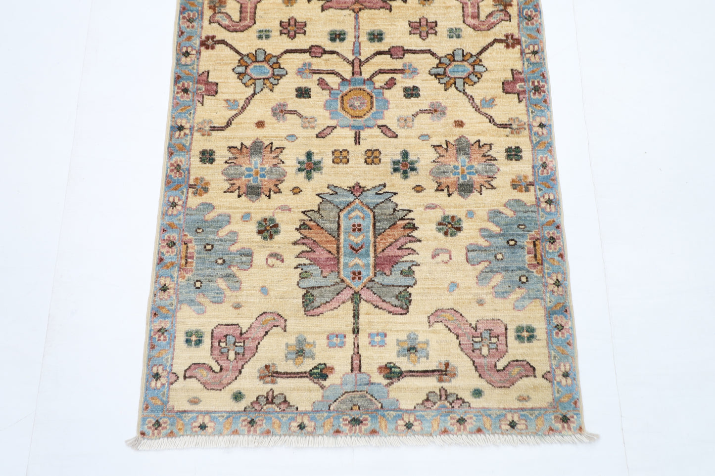 75 x 182 cm | Beige Runner Rug Afghan Hand Knotted Veg Dye Wool carpet