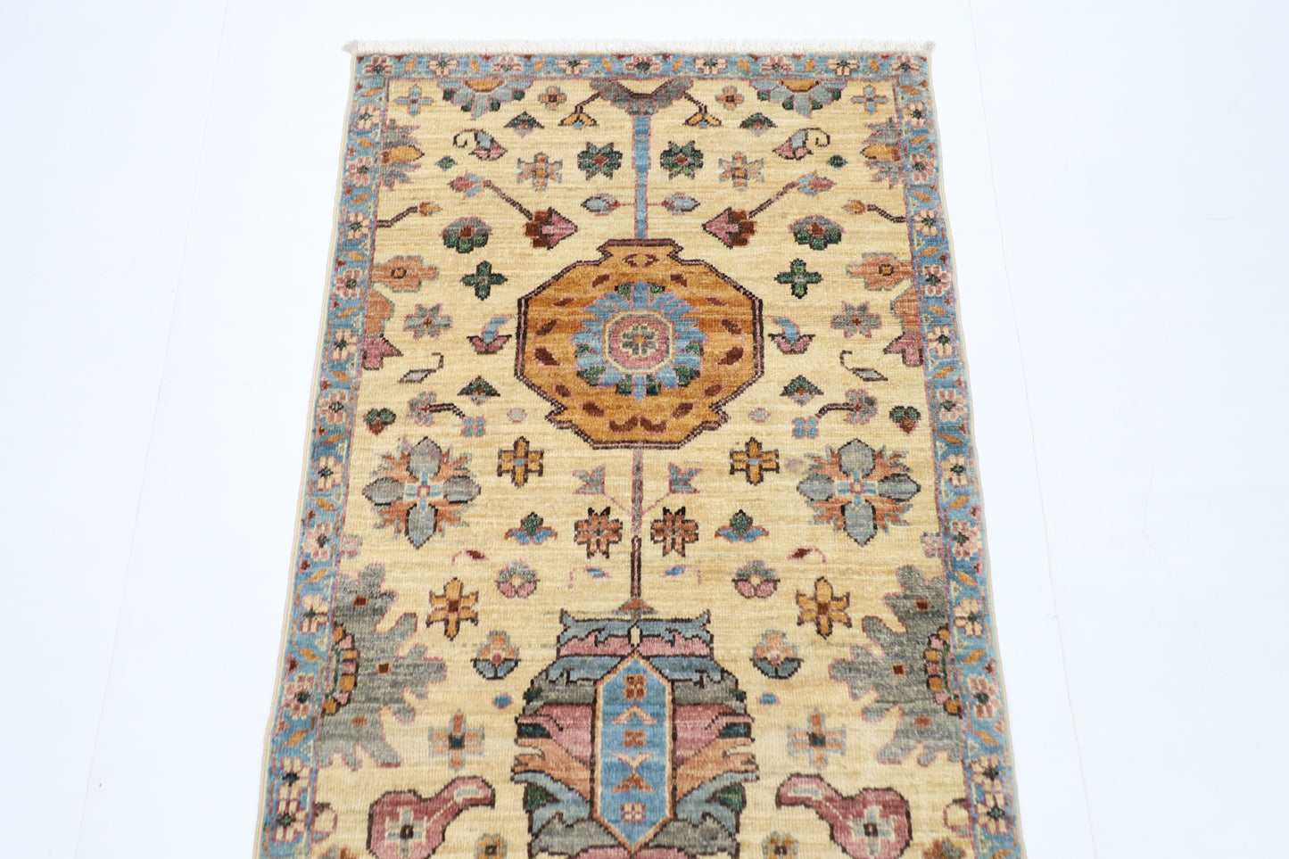 75 x 182 cm | Beige Runner Rug Afghan Hand Knotted Veg Dye Wool carpet