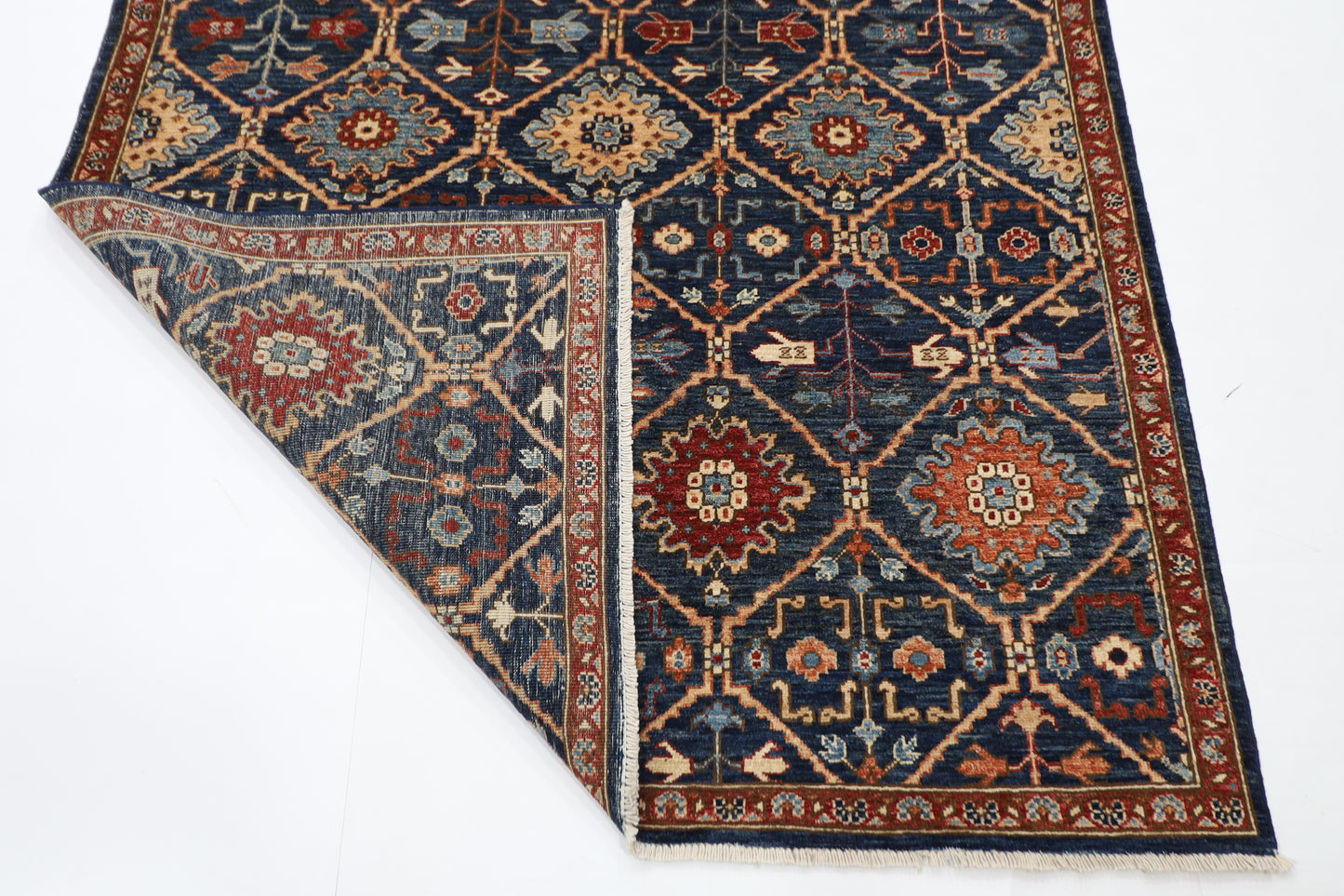 148 x 238 cm | Navy Afghan Tribal Hand Knotted Veg Dye Wool Carpet
