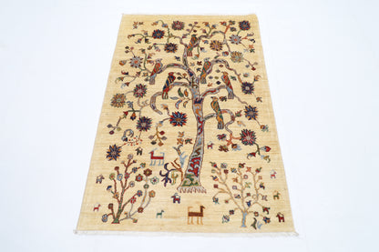 105 x 152 cm | Tree Gabbeh Rug Afghan Hand Knotted Veg Dye Wool carpet