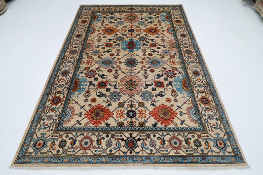 184 x 263 cm | Beige Afghan Tribal Hand Knotted Natural Veg Dye Wool Carpet