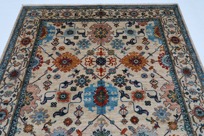 184 x 263 cm | Beige Afghan Tribal Hand Knotted Natural Veg Dye Wool Carpet
