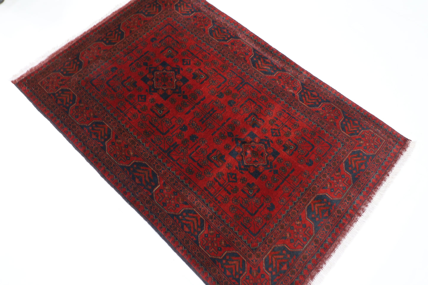 103 x 155 cm | Red Area Rug Afghan Hand Knotted Veg Dye Wool carpet