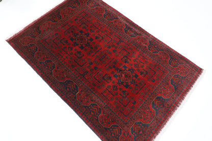 103 x 155 cm | Red Area Rug Afghan Hand Knotted Veg Dye Wool carpet