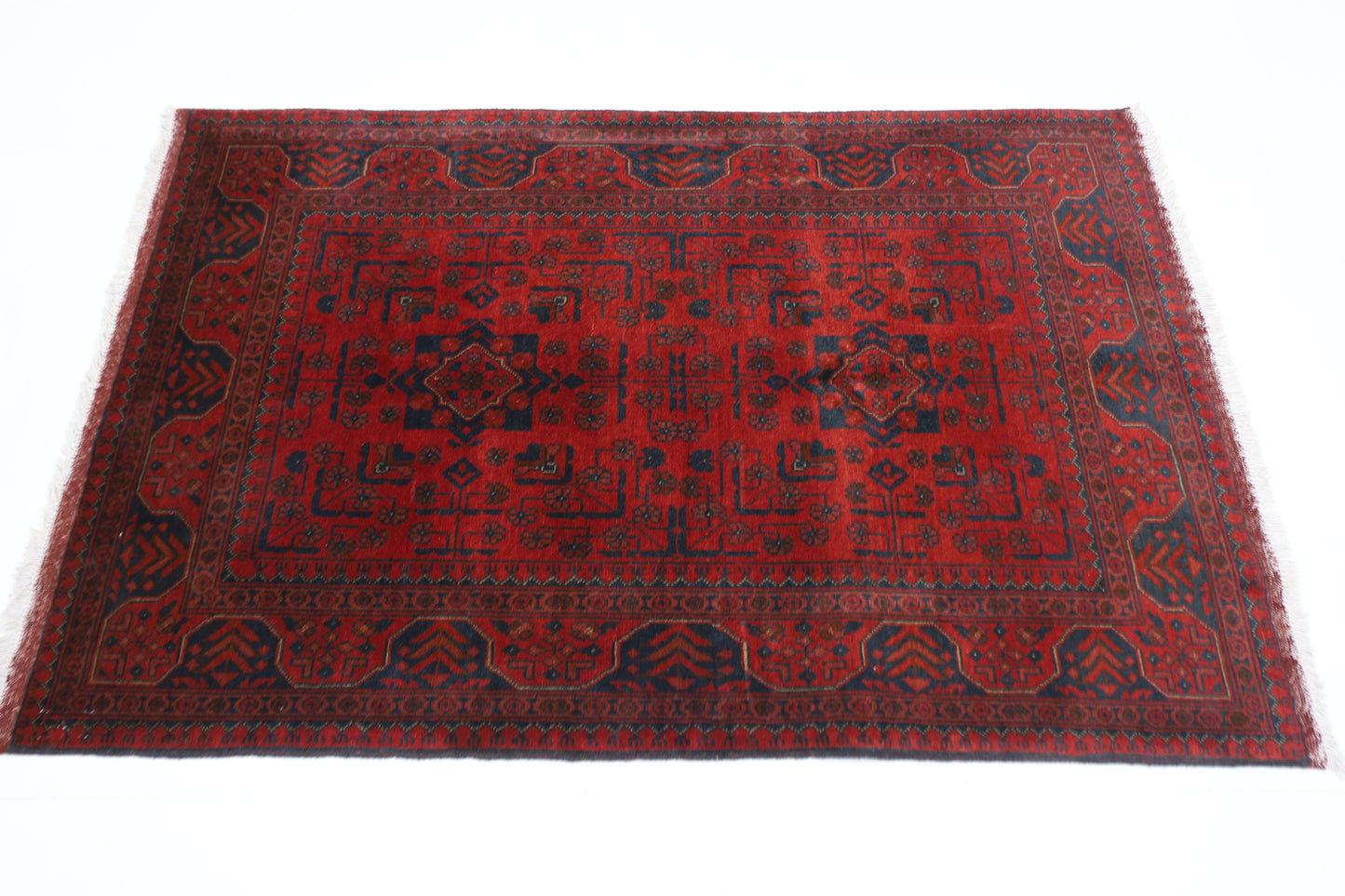 103 x 155 cm | Red Area Rug Afghan Hand Knotted Veg Dye Wool carpet