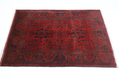 103 x 155 cm | Red Area Rug Afghan Hand Knotted Veg Dye Wool carpet