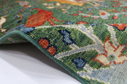 99 x 154 cm | Birds Green Afghan Tribal Hand Knotted Natural Veg Dye Wool Carpet