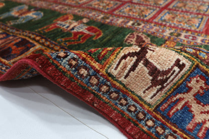 101 x 153 cm | Pazyryk Green Afghan Tribal Hand Knotted Natural Veg Dye Wool Carpet