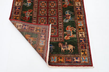 101 x 153 cm | Pazyryk Green Afghan Tribal Hand Knotted Natural Veg Dye Wool Carpet