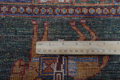 101 x 153 cm | Pazyryk Green Afghan Tribal Hand Knotted Natural Veg Dye Wool Carpet