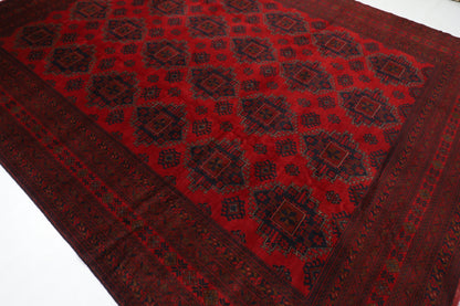 303 x 402 cm | Large Geometric Red Area Rug Afghan Hand Knotted Wool carpet