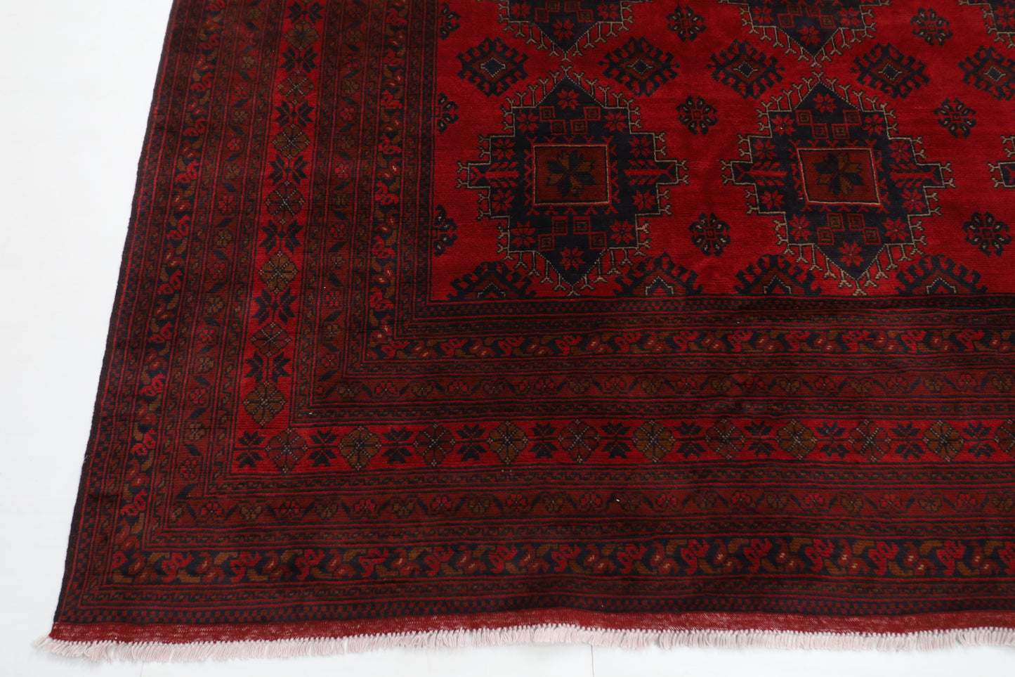 303 x 402 cm | Large Geometric Red Area Rug Afghan Hand Knotted Wool carpet