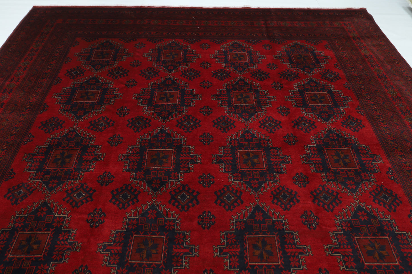 303 x 402 cm | Large Geometric Red Area Rug Afghan Hand Knotted Wool carpet