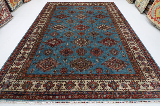 271 x 367 cm | Traditional Kazak Blue Area Rug Afghan Hand Knotted veg Dye Wool carpet