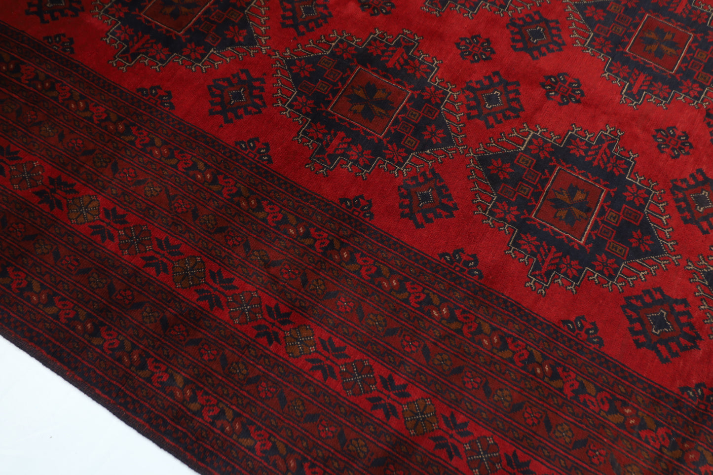 303 x 402 cm | Large Geometric Red Area Rug Afghan Hand Knotted Wool carpet