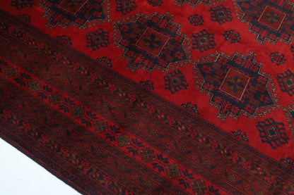 303 x 402 cm | Large Geometric Red Area Rug Afghan Hand Knotted Wool carpet