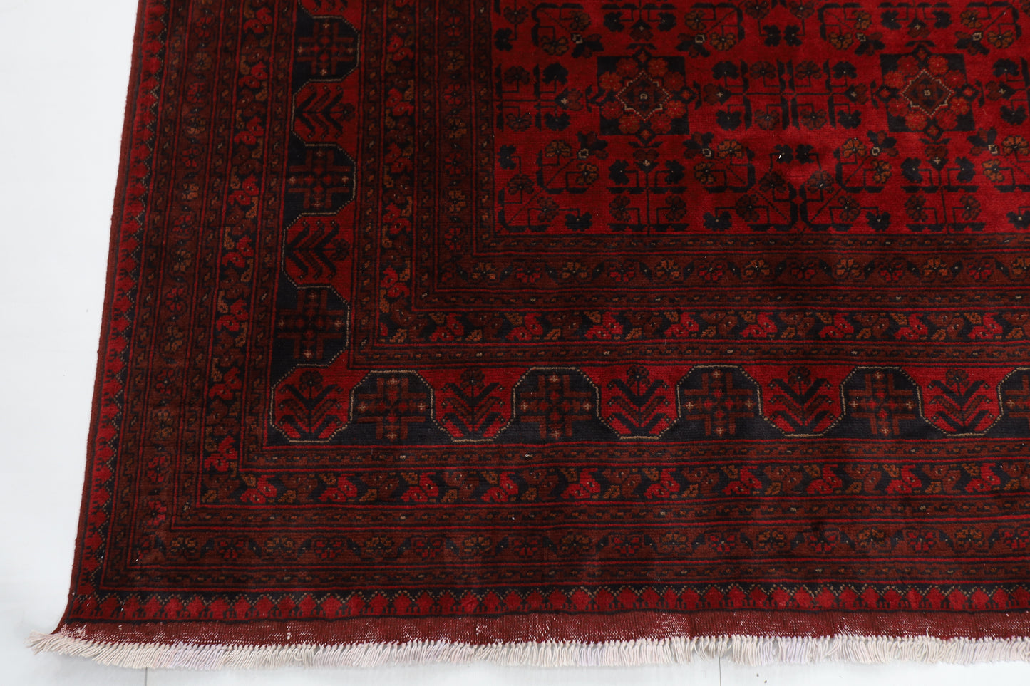 251 x 357 cm | Large Bokhara Red Area Rug Afghan Hand Knotted Wool carpet