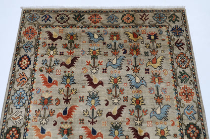 123 x 177 cm | Birds Afghan Tribal Hand Knotted Natural Veg Dye Wool Carpet