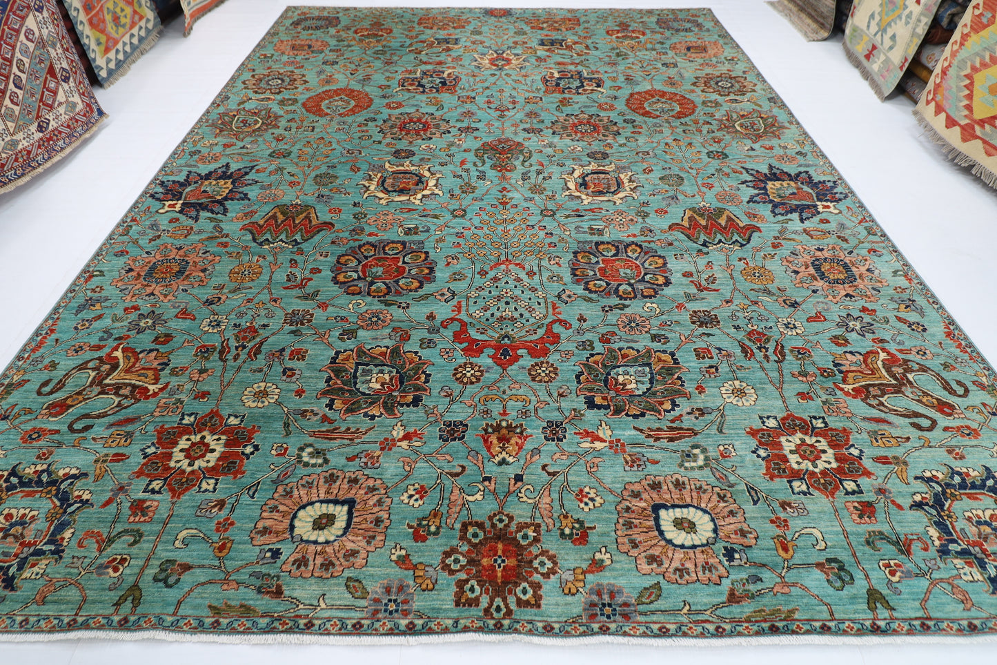306 x 422 cm | Traditional Floral Area Rug Afghan Hand Knotted veg Dye Wool carpet