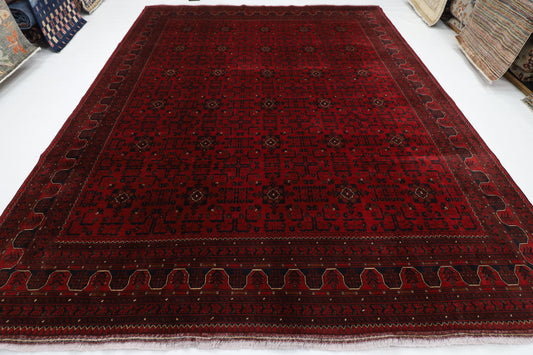 303 x 393 cm | Large Bokhara Red Area Rug Afghan Hand Knotted Wool carpet