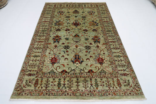 179 x 248 cm | Sultani Green Afghan Tribal Hand Knotted Natural Veg Dye Wool Carpet