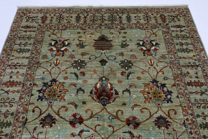 179 x 248 cm | Sultani Green Afghan Tribal Hand Knotted Natural Veg Dye Wool Carpet