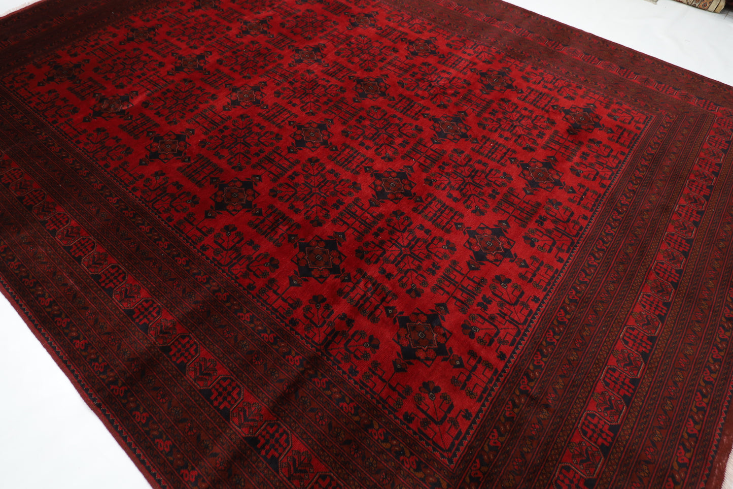 302 x 404 cm | Large Bokhara Red Area Rug Afghan Hand Knotted Wool carpet