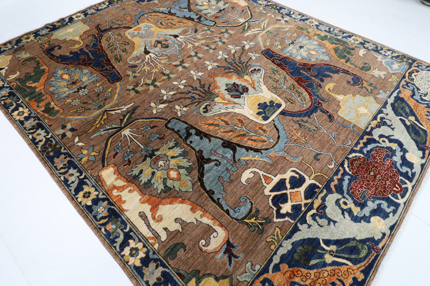 247 x 301 cm | Traditional Brown Area Rug Afghan Hand Knotted veg Dye Wool carpet