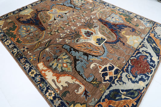 247 x 301 cm | Traditional Brown Area Rug Afghan Hand Knotted veg Dye Wool carpet