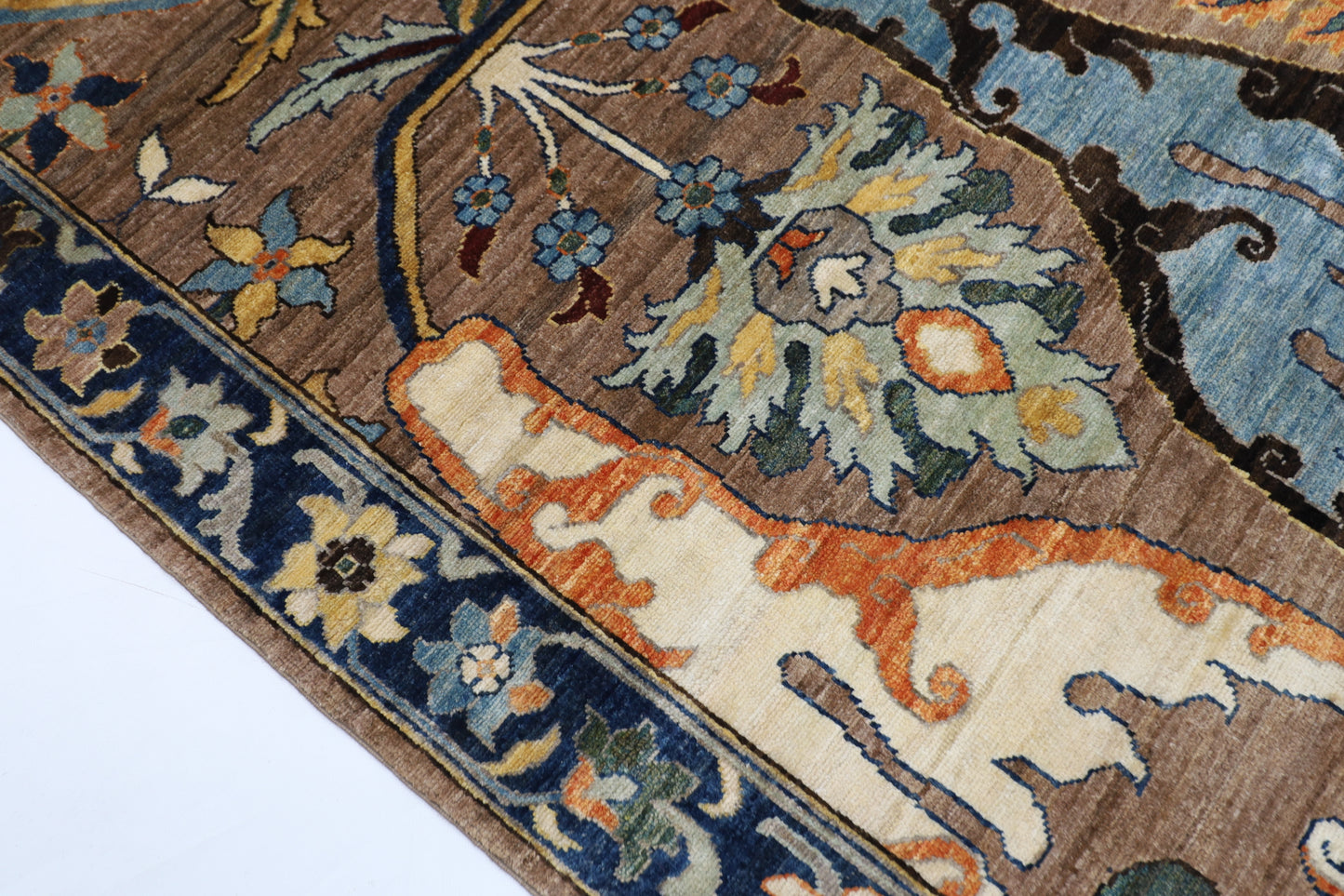 247 x 301 cm | Traditional Brown Area Rug Afghan Hand Knotted veg Dye Wool carpet