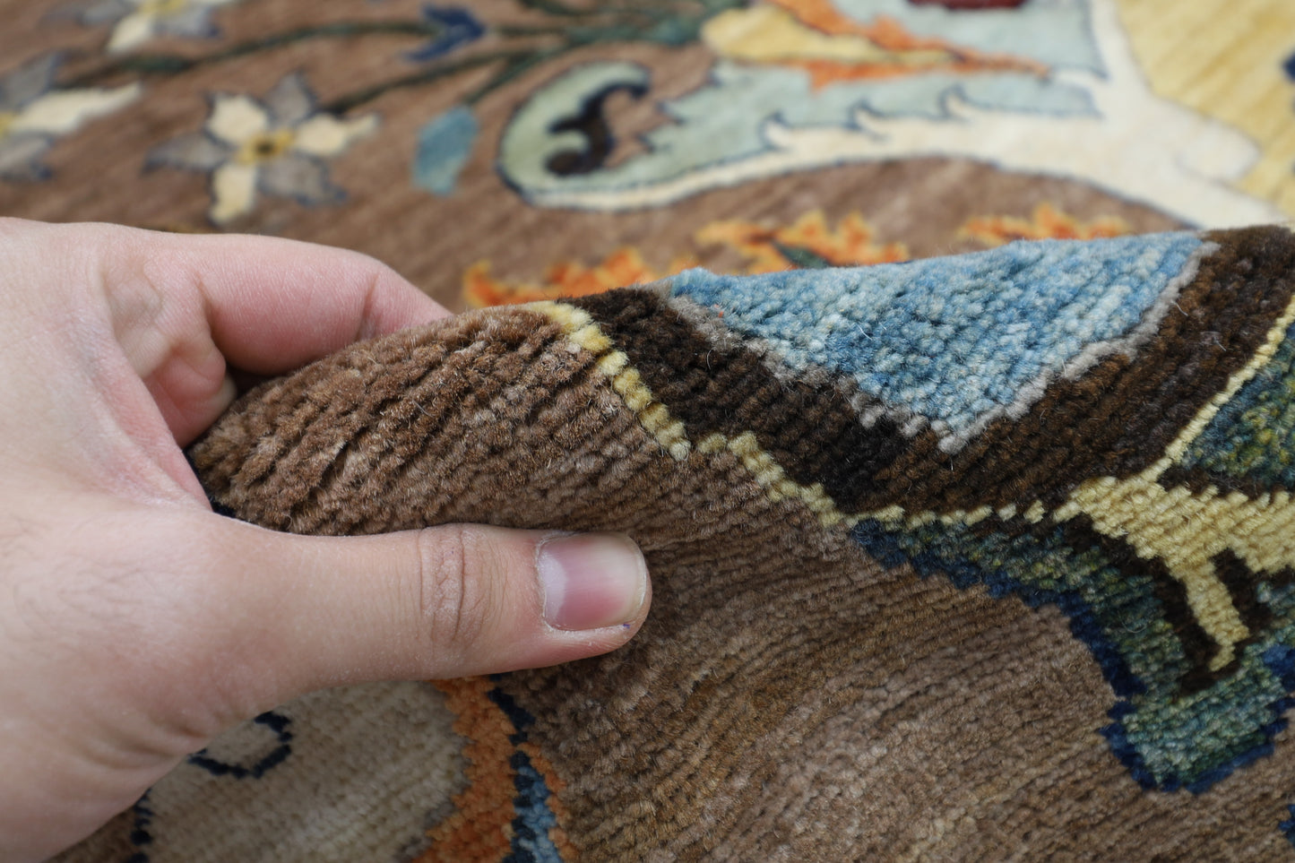 247 x 301 cm | Traditional Brown Area Rug Afghan Hand Knotted veg Dye Wool carpet