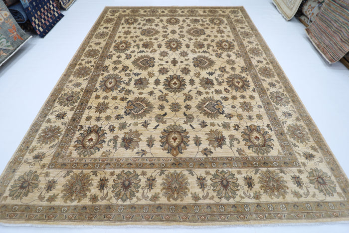 275 x 365 cm | Floral beige Area Rug Afghan Hand Knotted Veg Dye Wool carpet