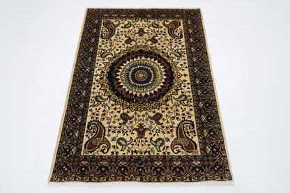 105 x 146 cm | Medallion Afghan Tribal Hand Knotted Natural Veg Dye Wool Carpet