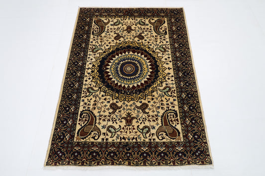 105 x 146 cm | Medallion Afghan Tribal Hand Knotted Natural Veg Dye Wool Carpet
