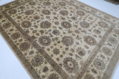 275 x 365 cm | Floral beige Area Rug Afghan Hand Knotted Veg Dye Wool carpet