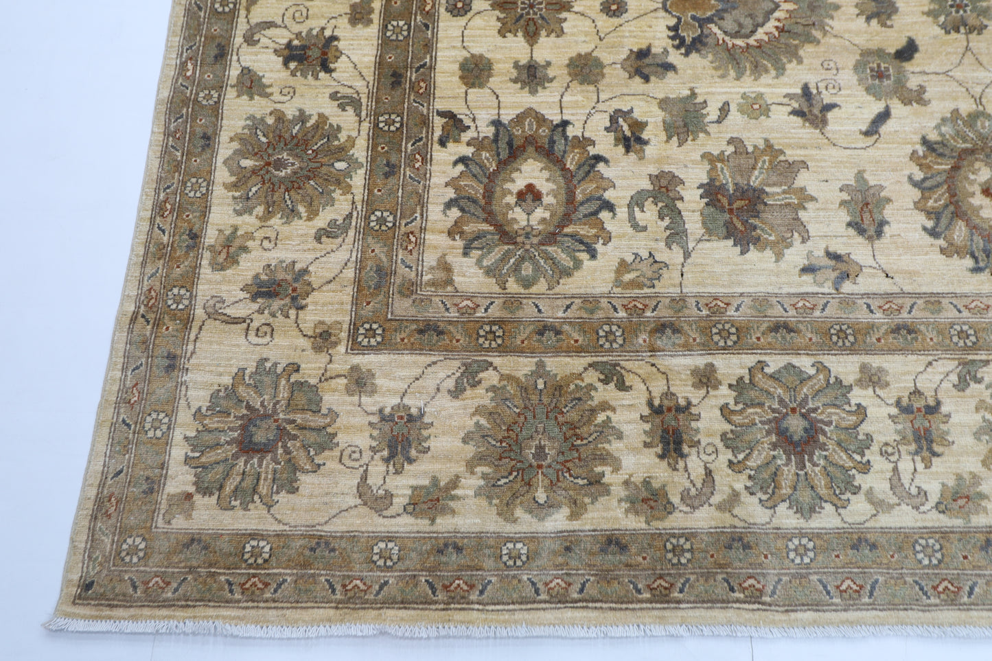 275 x 365 cm | Floral beige Area Rug Afghan Hand Knotted Veg Dye Wool carpet