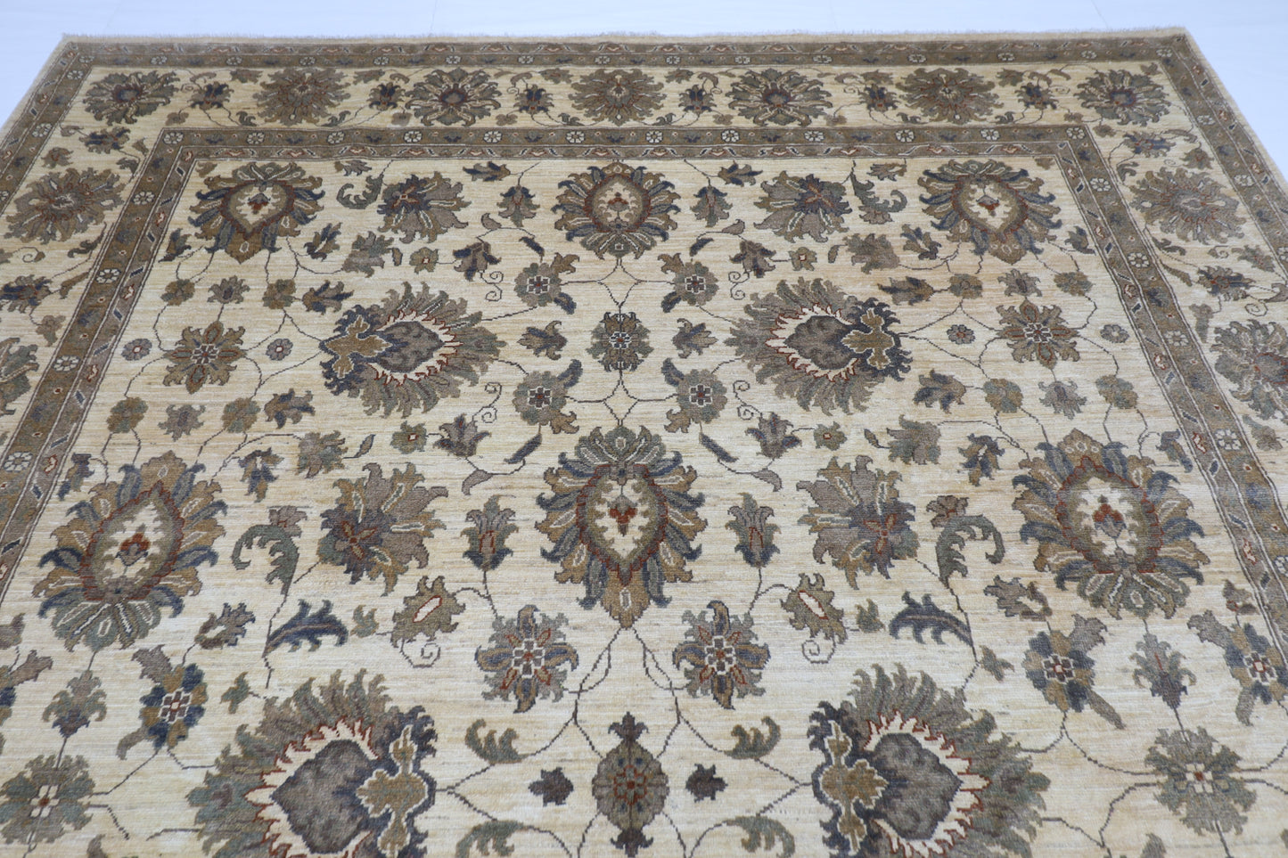 275 x 365 cm | Floral beige Area Rug Afghan Hand Knotted Veg Dye Wool carpet