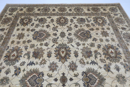 275 x 365 cm | Floral beige Area Rug Afghan Hand Knotted Veg Dye Wool carpet