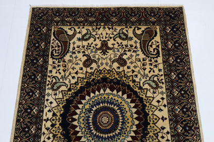 105 x 146 cm | Medallion Afghan Tribal Hand Knotted Natural Veg Dye Wool Carpet