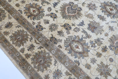 275 x 365 cm | Floral beige Area Rug Afghan Hand Knotted Veg Dye Wool carpet