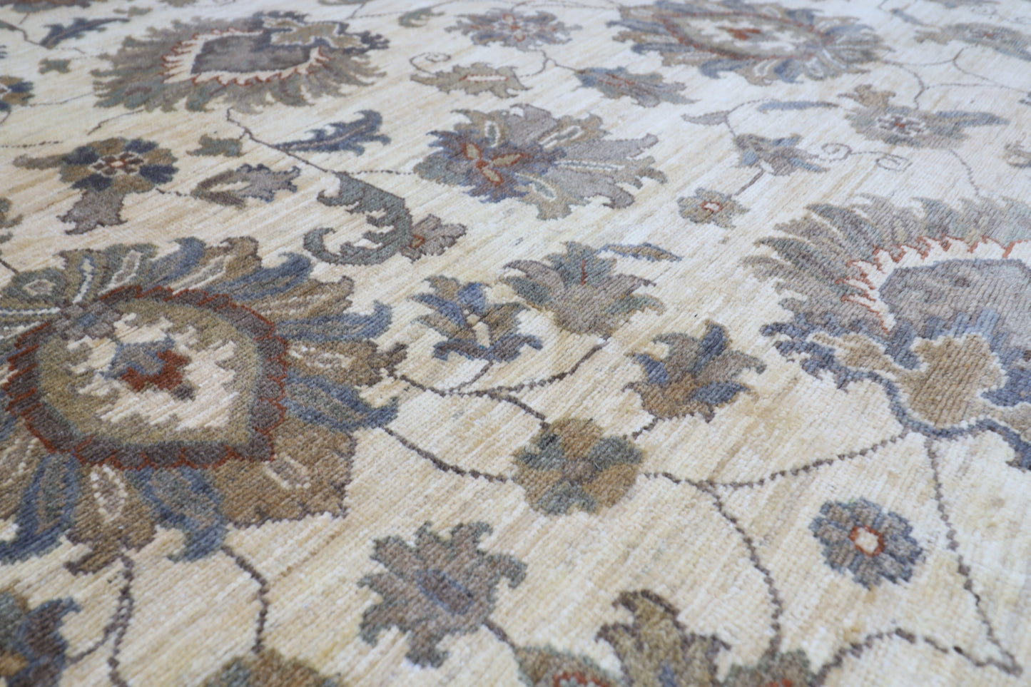 275 x 365 cm | Floral beige Area Rug Afghan Hand Knotted Veg Dye Wool carpet